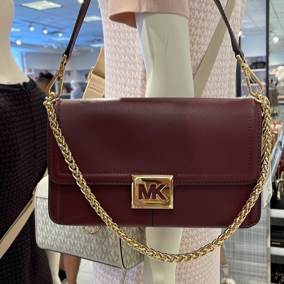 Michael Kors Sonia Medium Leather Shoulder Bag Merlot - Picture 9 of 16